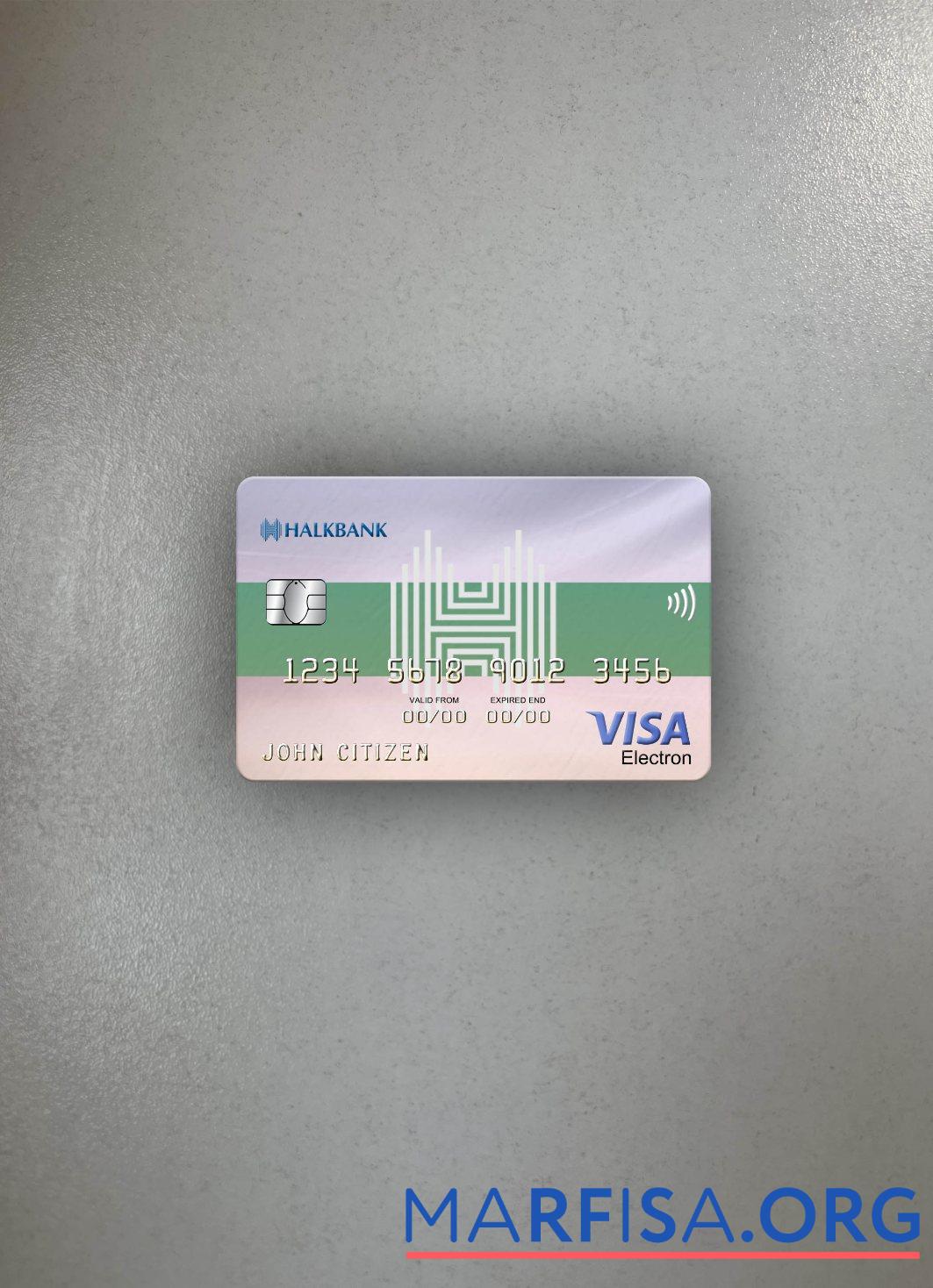 Printable Turkmenistan Halkbank visa electron card photolook front template